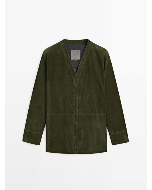 MASSIMO DUTTI Green Suede Leather Shirt