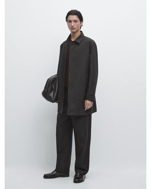 MASSIMO DUTTI Black Lightweight Technical Fabric Parka for men
