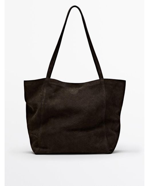 MASSIMO DUTTI Black Split Suede Leather Bucket Bag