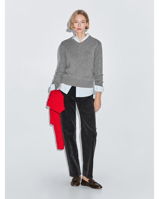 MASSIMO DUTTI White Wool Blend Knit V-Neck Sweater
