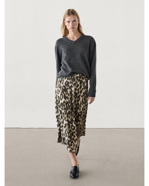MASSIMO DUTTI White Long Animal Print Co-Ord Skirt