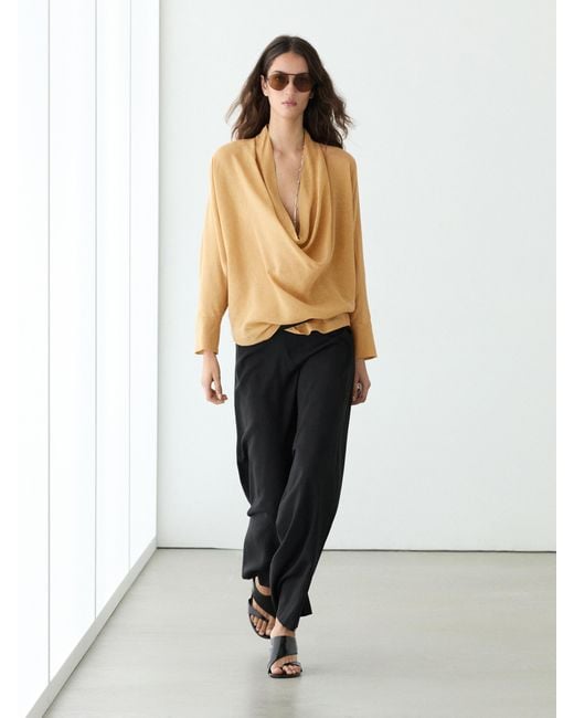 MASSIMO DUTTI Natural Flowing Blouse With Draped Neckline