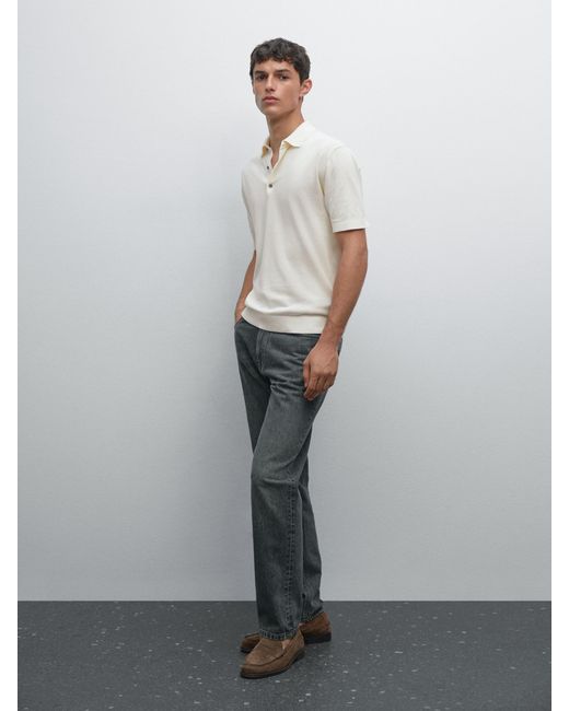 Polo En Maille À Manches Courtes MASSIMO DUTTI pour homme en coloris White
