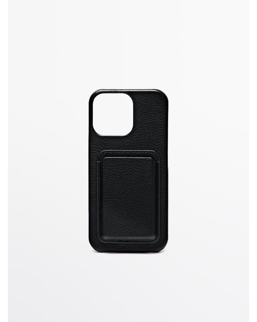 MASSIMO DUTTI Black Nappa Leather Iphone Pro Max Case for men