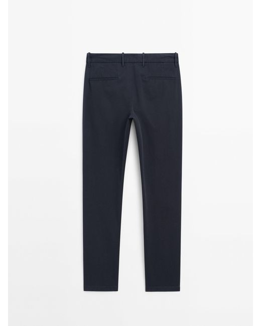 MASSIMO DUTTI Blue Slim-Fit Tricotine Chino Trousers for men