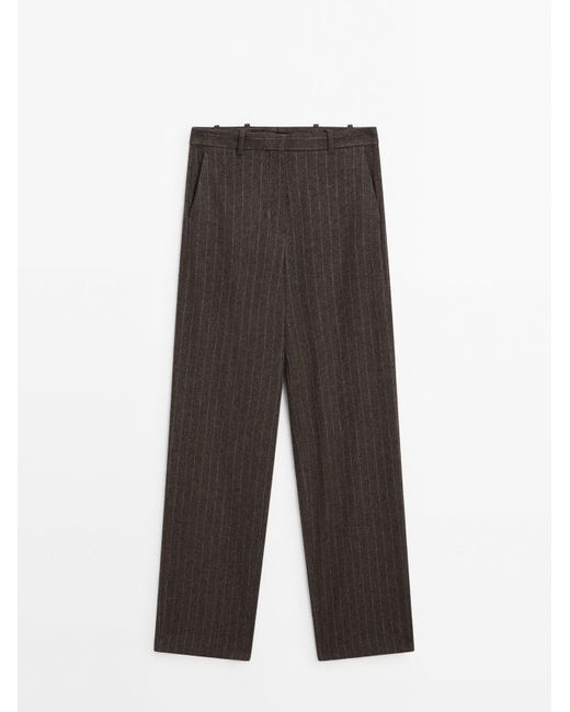 MASSIMO DUTTI Red Pinstripe Flannel Trousers