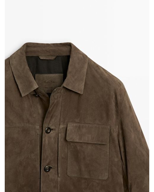 MASSIMO DUTTI Brown Suede Overshirt With Chest Pocket for men