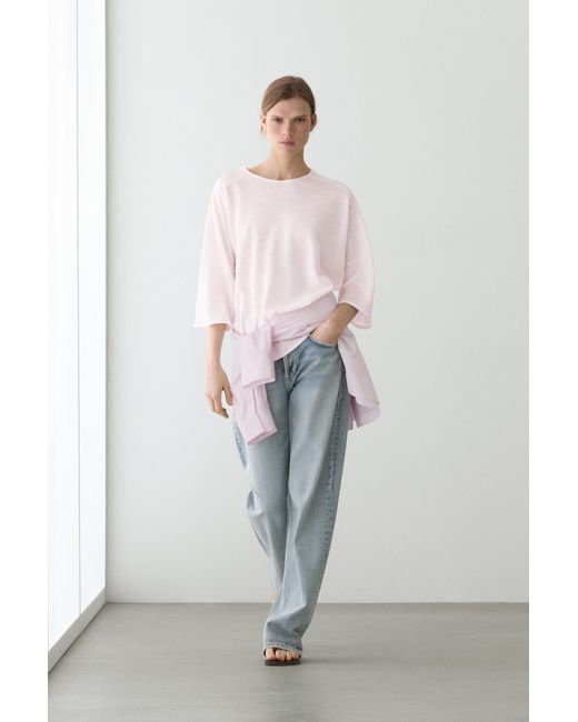 MASSIMO DUTTI Pink Linen Blend T-Shirt