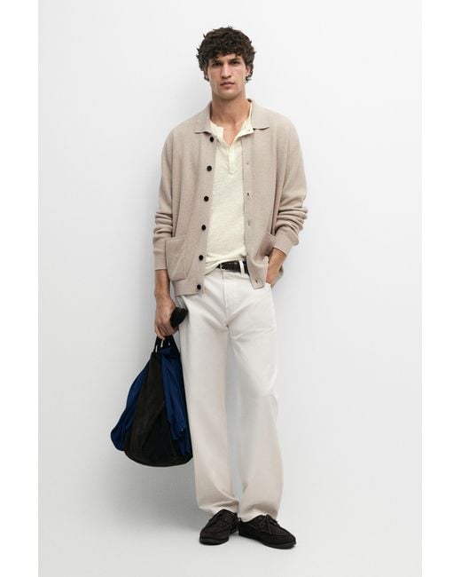 MASSIMO DUTTI White 100% Cotton Knit Pocket Cardigan for men