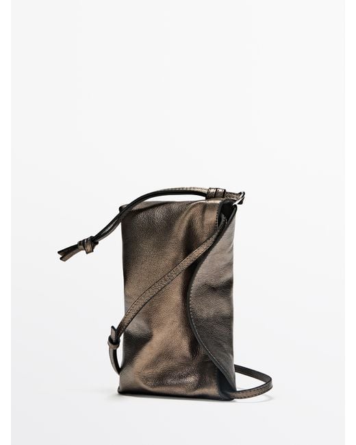 MASSIMO DUTTI Blue Nappa Leather Shoulder Bag Pouch