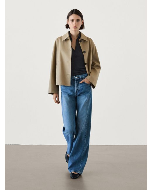 MASSIMO DUTTI Blue Short 100% Cotton Trench Coat