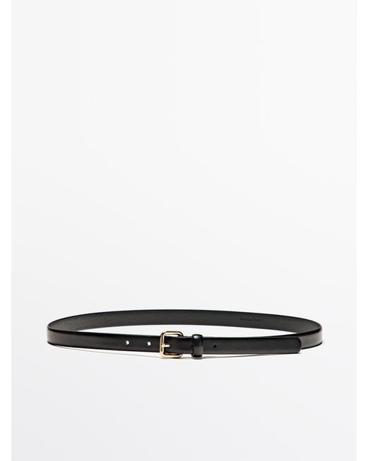 MASSIMO DUTTI White Leather Belt With Square Buckle