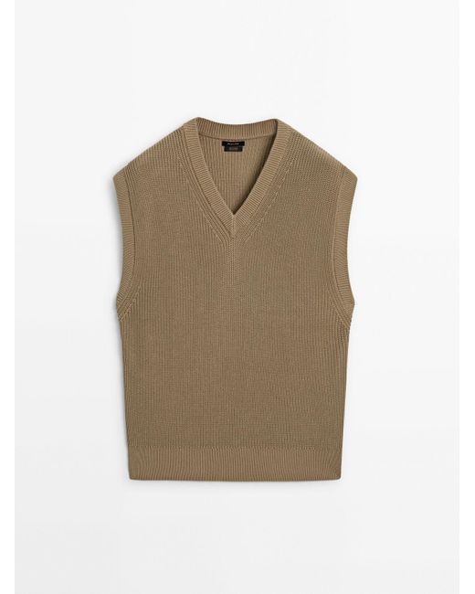 MASSIMO DUTTI Multicolor Ribbed Knit V-Neck Vest for men