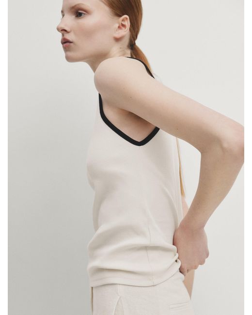 MASSIMO DUTTI Natural Contrast Ribbed Top