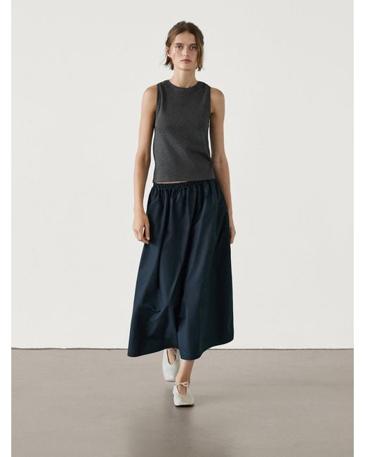 MASSIMO DUTTI Blue Poplin Skirt With Elastic Waistband