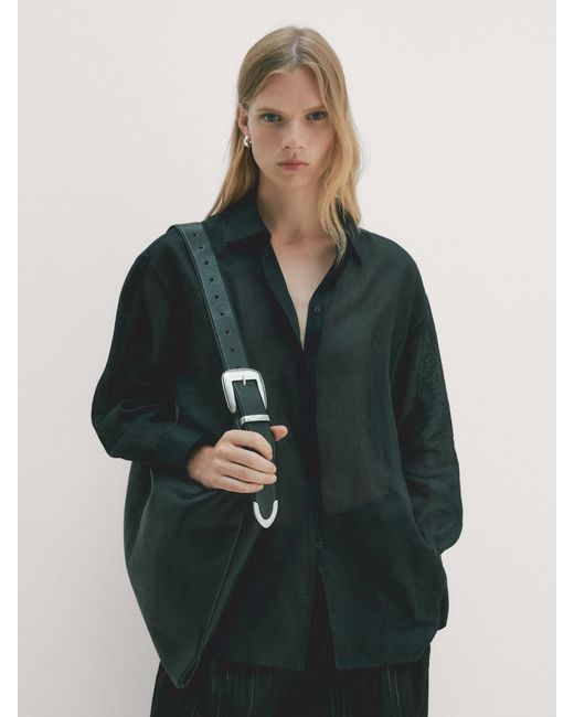 MASSIMO DUTTI Black Nappa Leather Maxi Bag