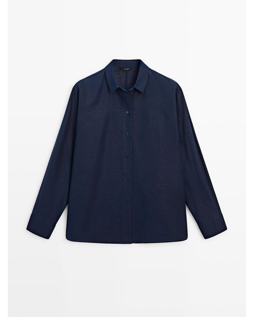 MASSIMO DUTTI Blue Cotton And Linen Blend Shirt