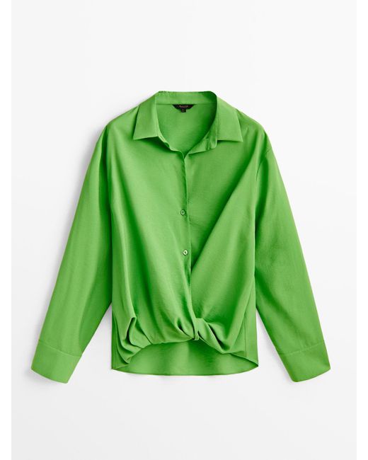 MASSIMO DUTTI Relaxed Shirt With Knot Detail in Green | Lyst
