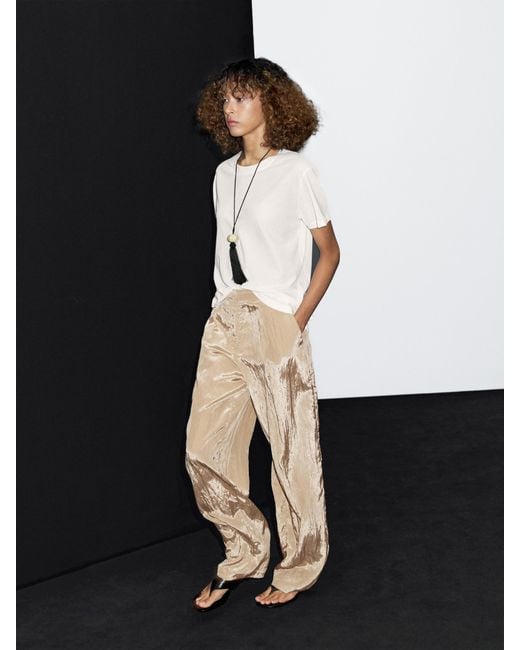 MASSIMO DUTTI Black Textured Satin Trousers