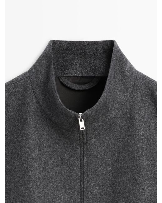 MASSIMO DUTTI Gray Wool Blend Bomber Jacket for men