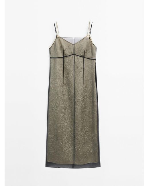 MASSIMO DUTTI Black Double-Layer Organza Midi Dress