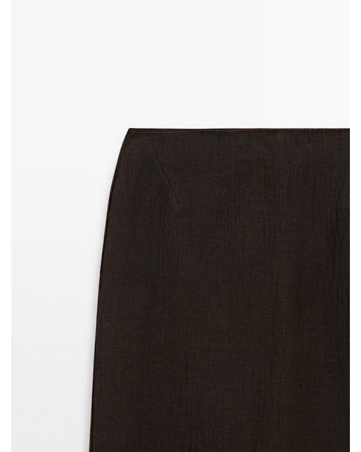 MASSIMO DUTTI Black 100% Waffle-Knit Linen Skirt