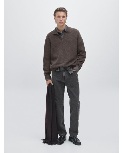 Jersey Polo Punto Cuello Pico MASSIMO DUTTI de hombre de color Brown