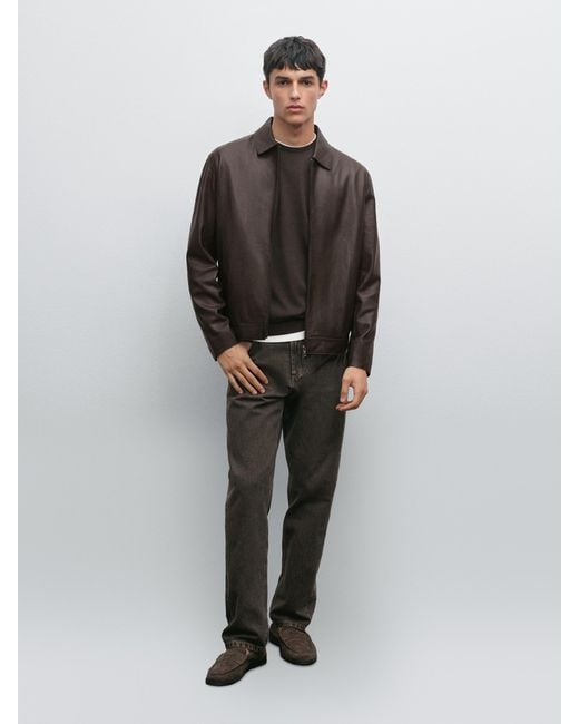 MASSIMO DUTTI Brown Nappa Sheepskin Jacket for men