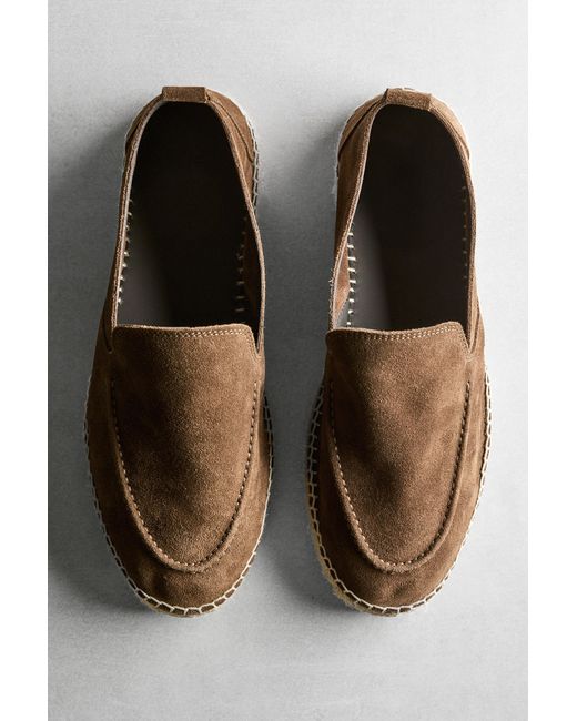 MASSIMO DUTTI Black Leather Espadrilles With Moc Toe for men