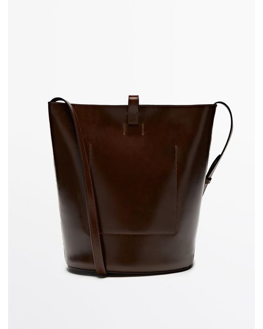 MASSIMO DUTTI Brown Nappa Bucket Bag With Buckle