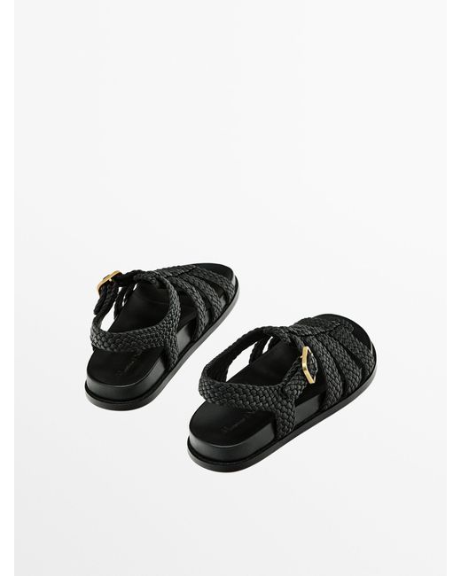 MASSIMO DUTTI White Braided Sandals With Buckle