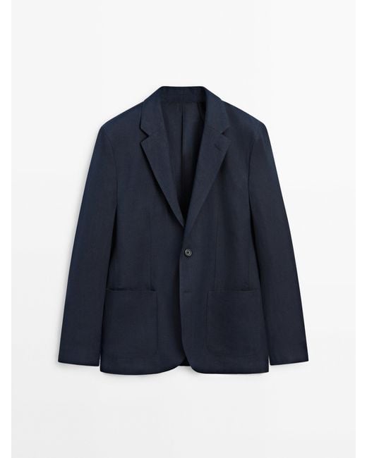MASSIMO DUTTI Blue 100% Linen Suit Blazer for men