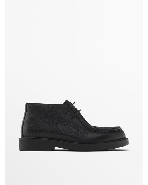 MASSIMO DUTTI Black Moc Toe Leather Ankle Boots for men