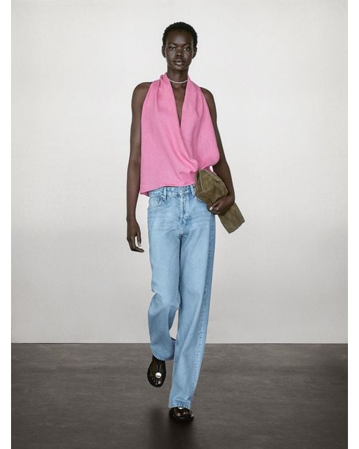 Top Halter Cruzado Lino de MASSIMO DUTTI de color Rosa Lyst