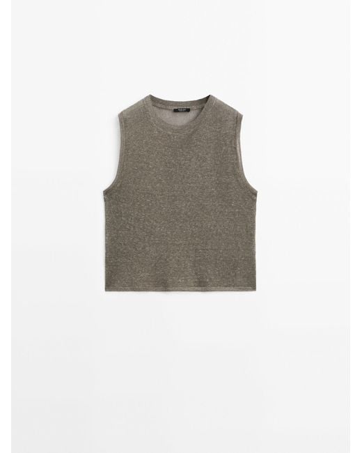 MASSIMO DUTTI Mouwloze Top in het Natural