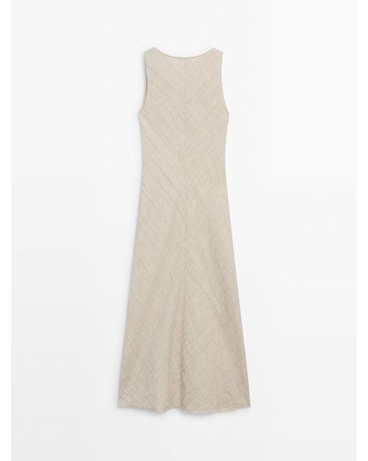MASSIMO DUTTI White Rustic Dress With Frayed Detail