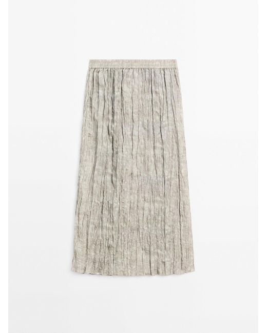 MASSIMO DUTTI Soepelvallende Halflange Rok Met Gestreept Detail in het White