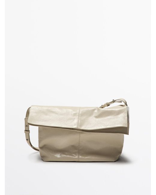 MASSIMO DUTTI Craquelé Nappaleren Tas Met Klep in het White