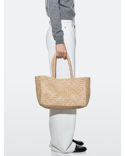 MASSIMO DUTTI White Medium Braided Nappa Leather Tote Bag