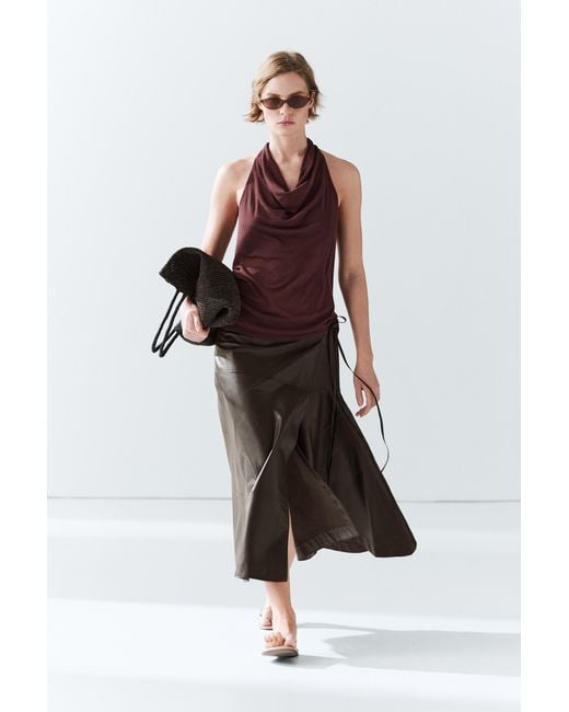 MASSIMO DUTTI Red 100% Cotton Cowl Neck Top