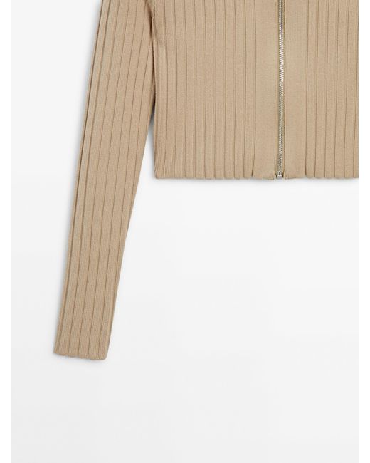 MASSIMO DUTTI Natural Zip-Up Knit Cardigan