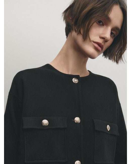 MASSIMO DUTTI Black Knit Cardigan With Buttons