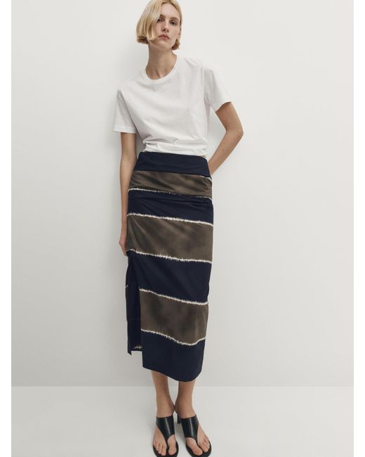 MASSIMO DUTTI Black Two-Tone Striped Skirt