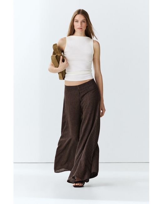 MASSIMO DUTTI White Striped Flowing Linen Blend Skort
