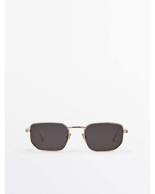 MASSIMO DUTTI Metallic Square Metal Sunglasses for men