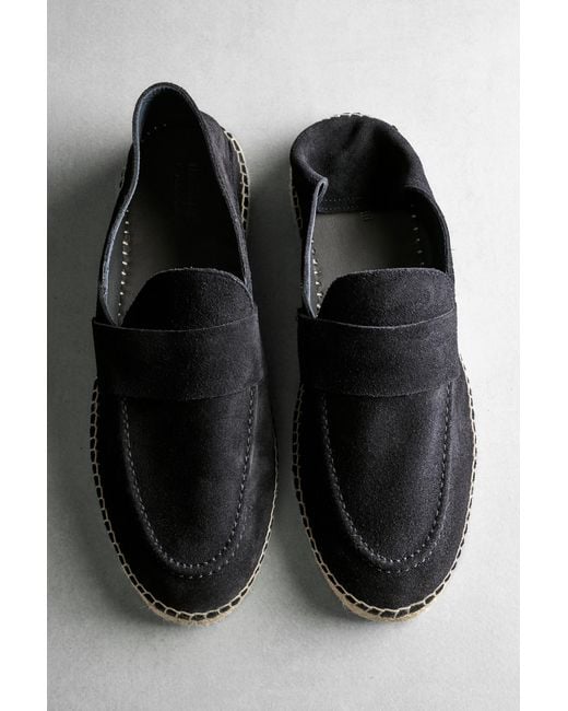 MASSIMO DUTTI Black Split Suede Leather Espadrille With Piece for men