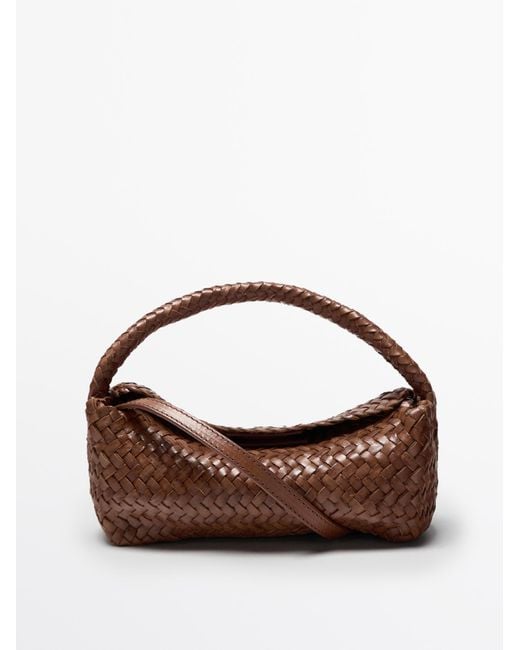 MASSIMO DUTTI Brown Braided Nappa Leather Crossbody Bag