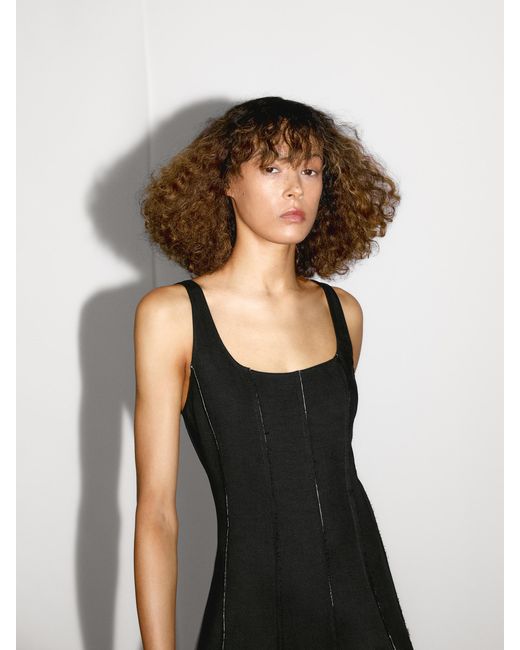 MASSIMO DUTTI Long Flowing Linen Blend Dress in Black | Lyst UK