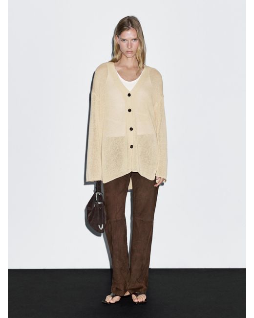 MASSIMO DUTTI White Oversize Fine Knit Cardigan