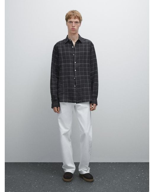 MASSIMO DUTTI Kariertes Regular-Fit-Hemd Aus Reinem Leinen in Gray für Herren